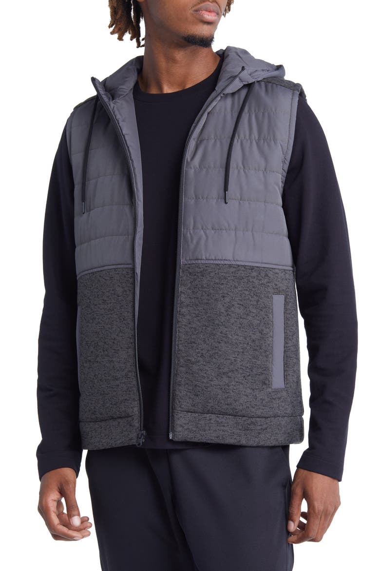 Hybrid Hooded Puffer Vest, Main, color, GREY DARK CHARCOAL
