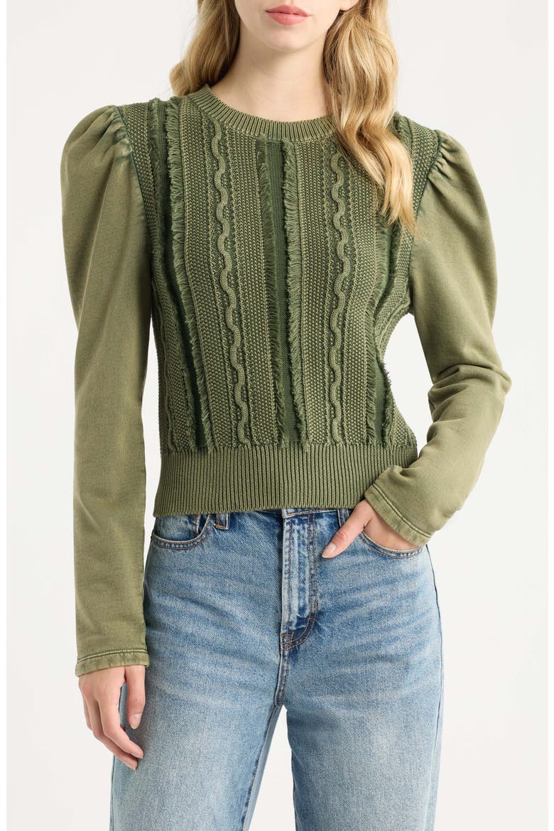 Liv Puff Sleeve Cotton Pullover, Main, color, IVY GREEN