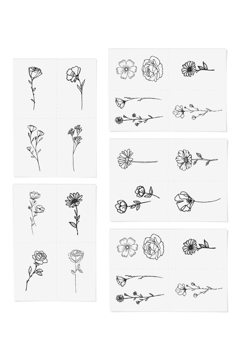 Blooming Temporary Tattoos, Alternate, color, BLACK