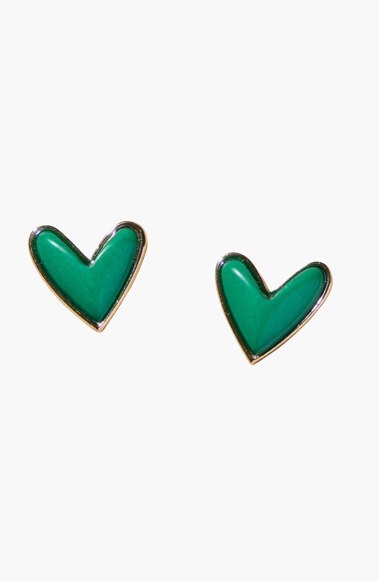 Nickel & Suede Sweetheart Stud Earrings, Main, color, Green