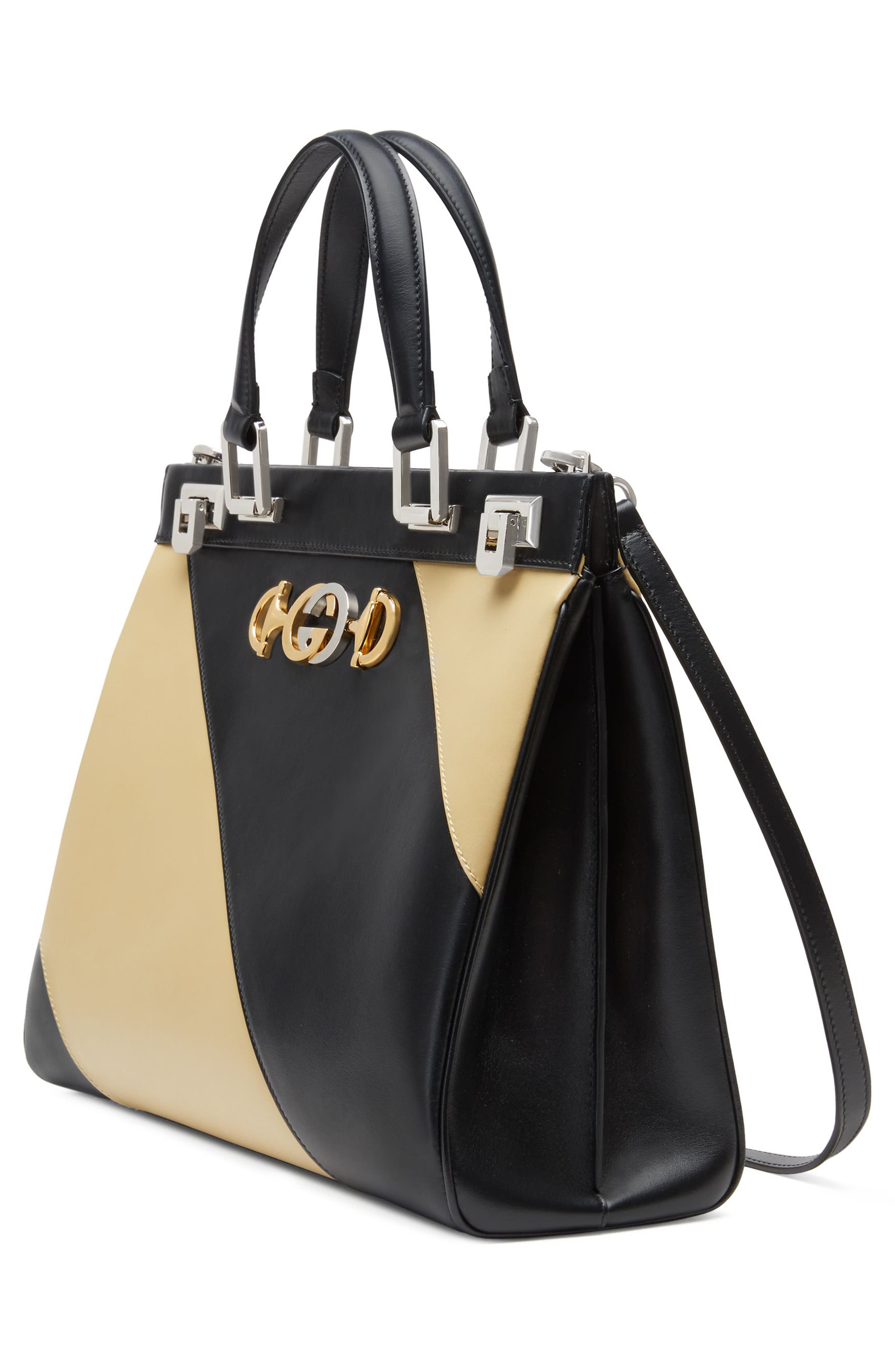 Gucci Medium Zumi Diagonal Stripe Top Handle Leather Bag, Alternate, color, 