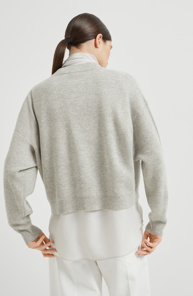 Brunello Cucinelli Cashmere sweater with blouse, Alternate, color, Grey