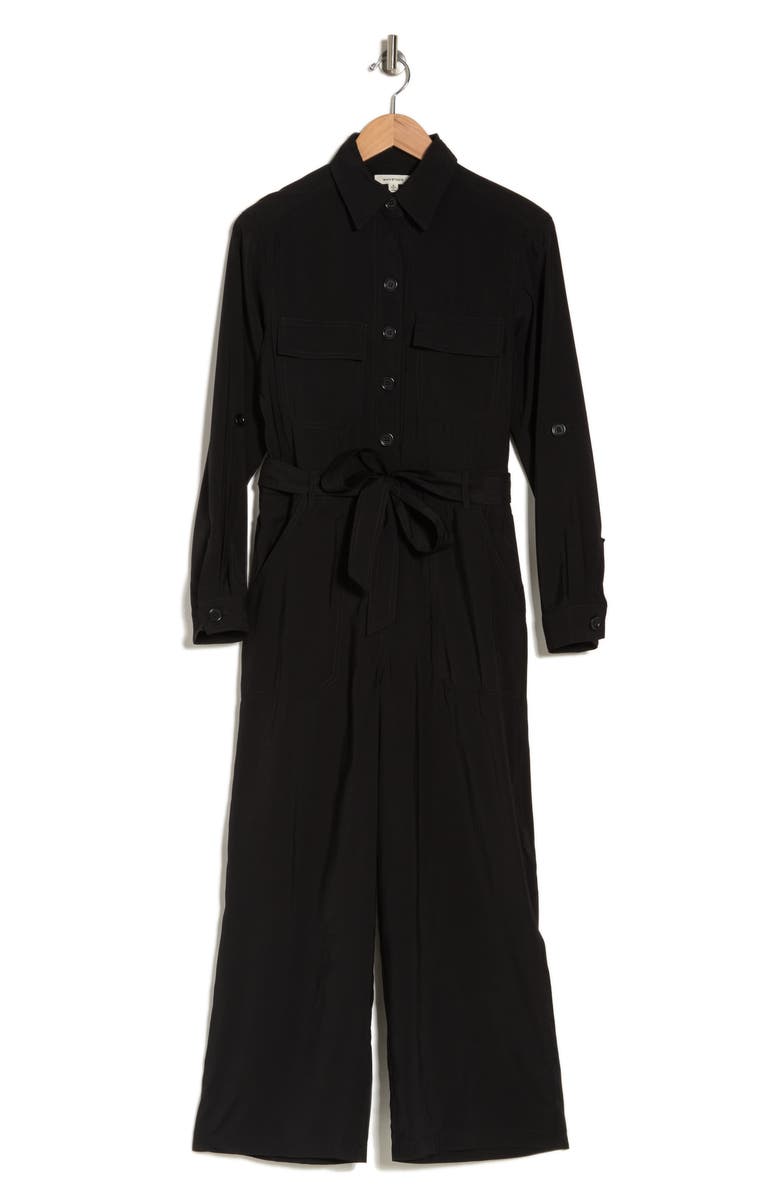 MAX STUDIO Peach Skin Roll Sleeve Utility Jumpsuit, Alternate, color, Black-Black