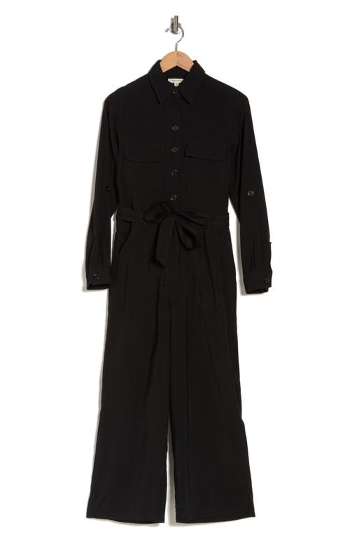 Max Studio Peach Skin Roll Sleeve Utility Jumpsuit In Black