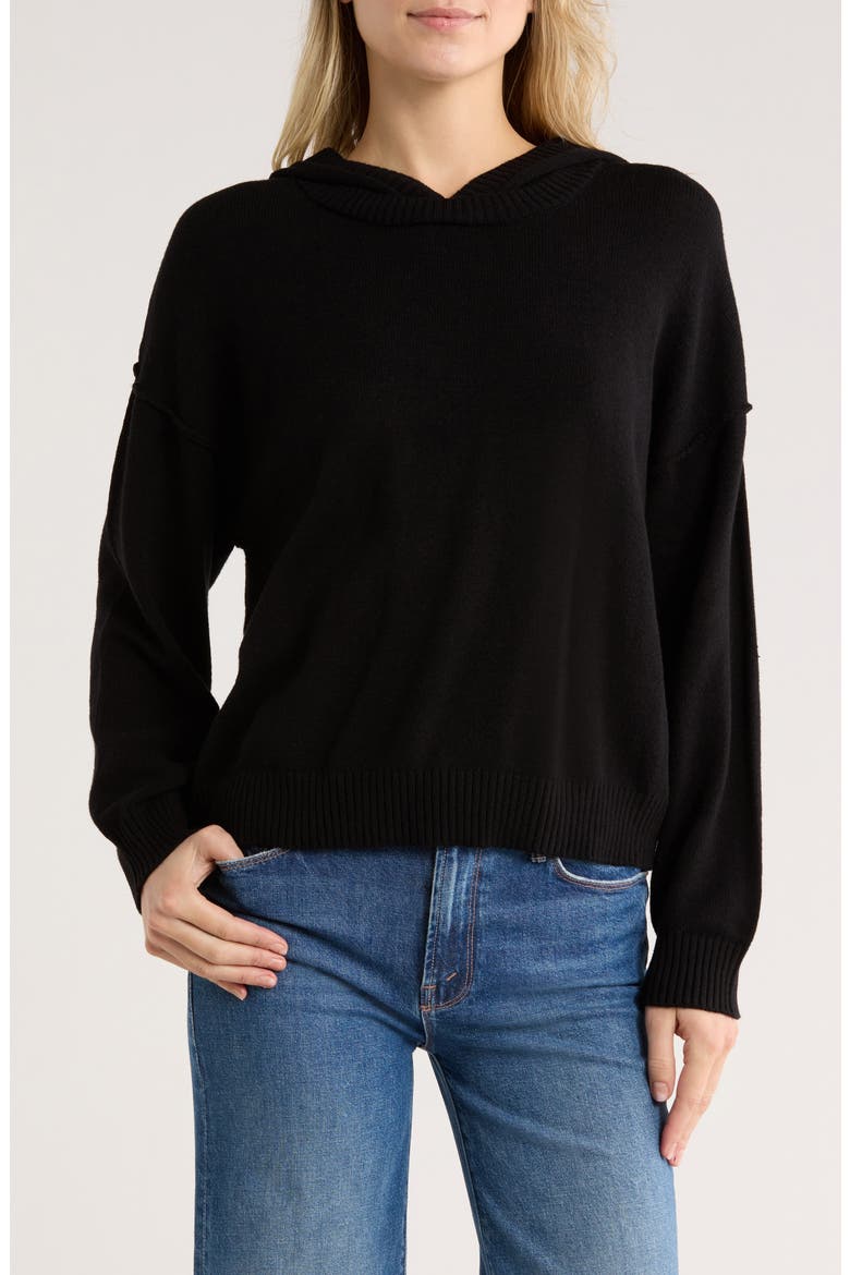 Hooded Pullover Sweater, Main, color, BLACK