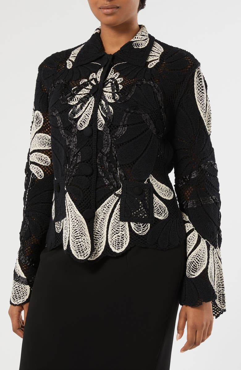 Marina Rinaldi Lappole Crochet Cardigan, Main, color, Ivory