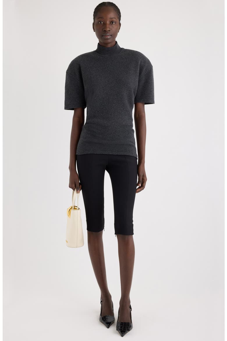 La Maille Castagna Short Sleeve Merino Wool & Cashmere Sweater, Alternate, color, DARK GREY