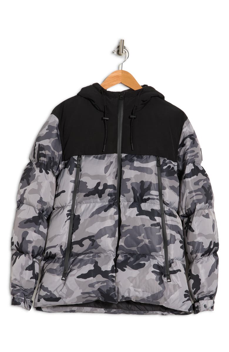 GUESS Camo Print Hooded Puffer Jacket, Alternate, color,