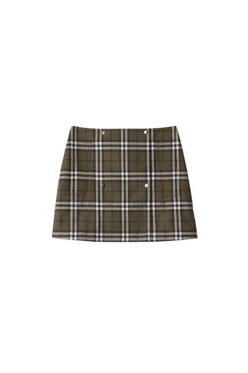 Burberry Button-embellished Checked Wool-twill Mini Skirt In Green