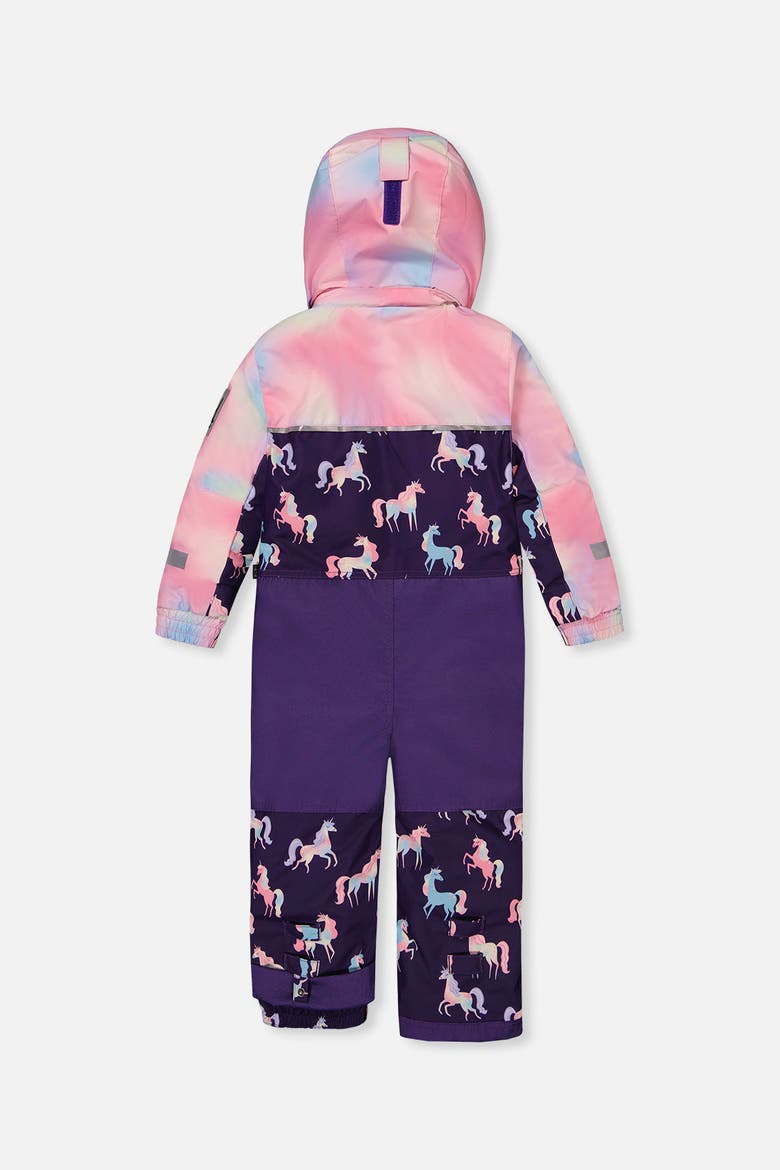 Play Unicorn Hood & Expandable Sleeve One Piece Snowsuit, Alternate, color, Purple Unicorn Print