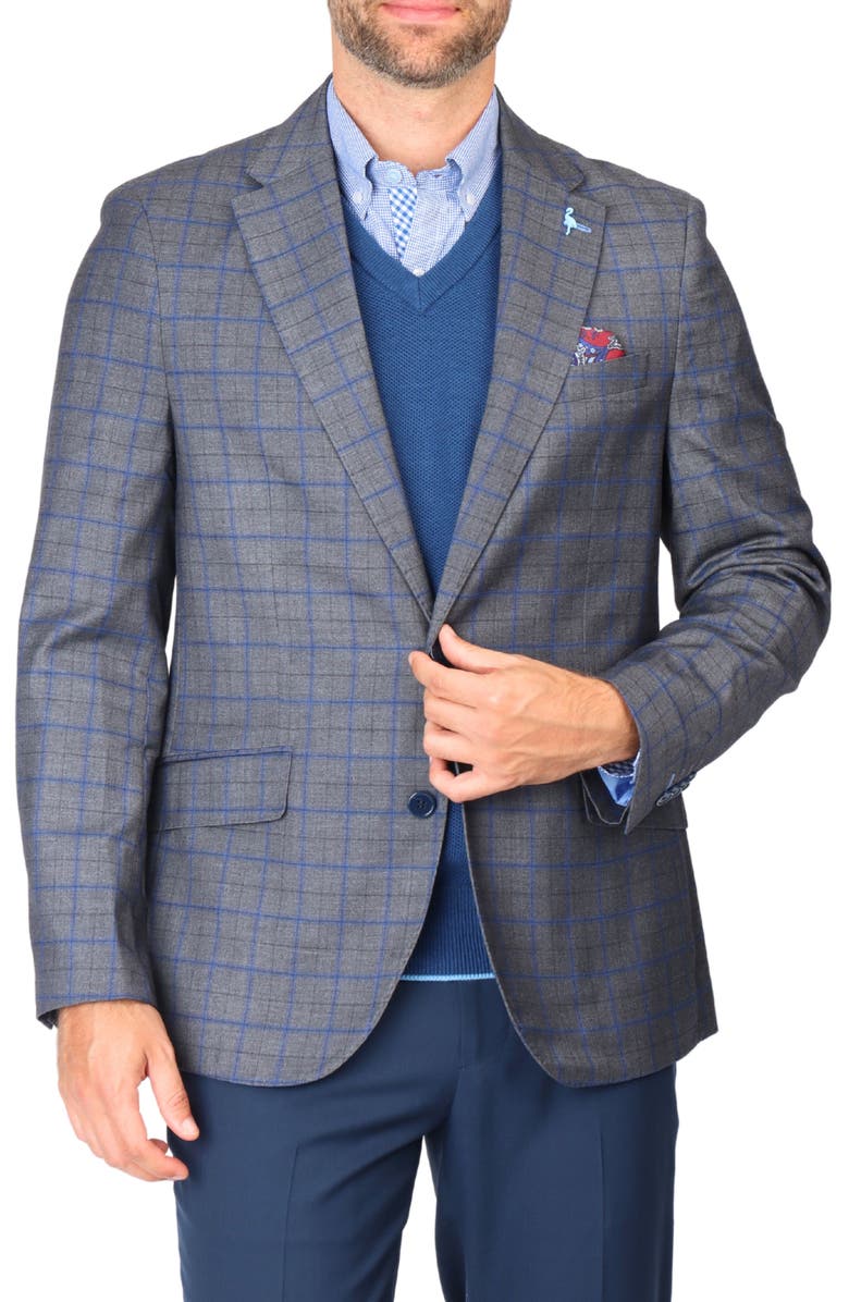 TailorByrd Classic Mélange Windowpane Sport Coat, Main, color, Charcoal