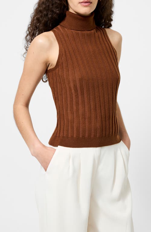 French Connection Rib Turtleneck Sleeveless Sweater In Brown