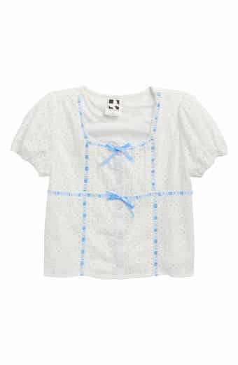 SELF ESTEEM Kids' Bow Trim Cotton Eyelet Top