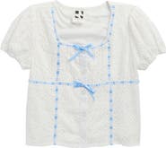 SELF ESTEEM Kids' Bow Trim Cotton Eyelet Top