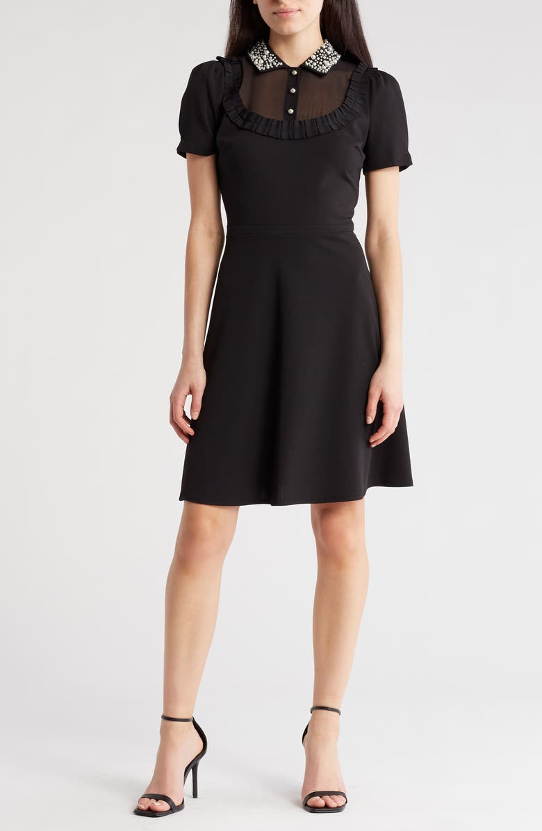 KARL LAGERFELD PARIS Imitation Pearl Scuba Dress, Main, color, 
