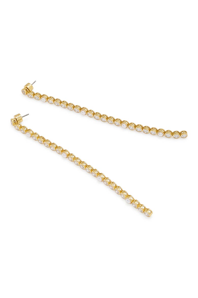 Cubic Zirconia & Faux Pearl Linear Drop Earrings, Alternate, color, PEARL