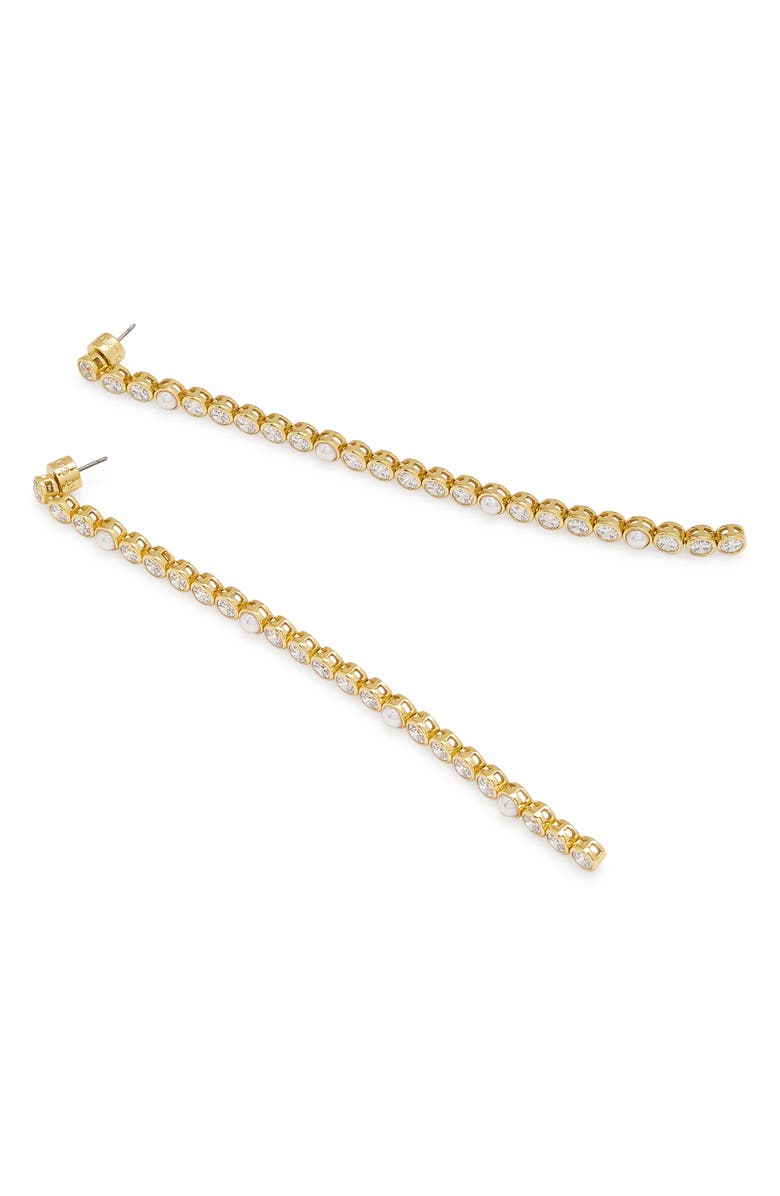 Kurt Geiger London Cubic Zirconia & Faux Pearl Linear Drop Earrings, Alternate, color, Pearl