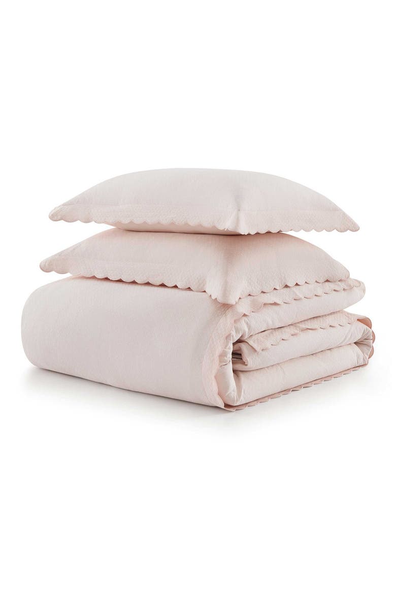 Signature Scallop Solid Pique Duvet Set, Main, color, PEARL PEACH