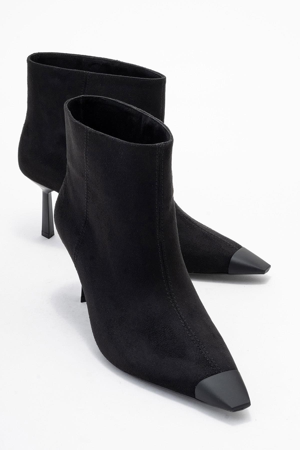 Prologue Shoes Rassel Pointed Toe Boot, Alternate, color, Black Suede Faux Leather