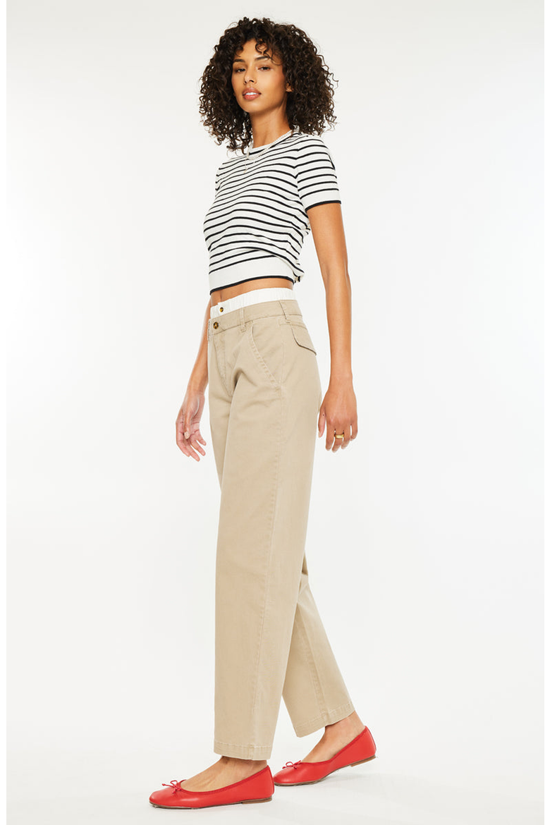 Francine Mid Rise Double Waistband Straight Pants, Alternate, color, Tan