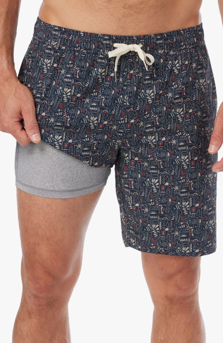 Fair Harbor Anchor Water Repellent Swim Trunks, Alternate, color, Black Sketched Summer