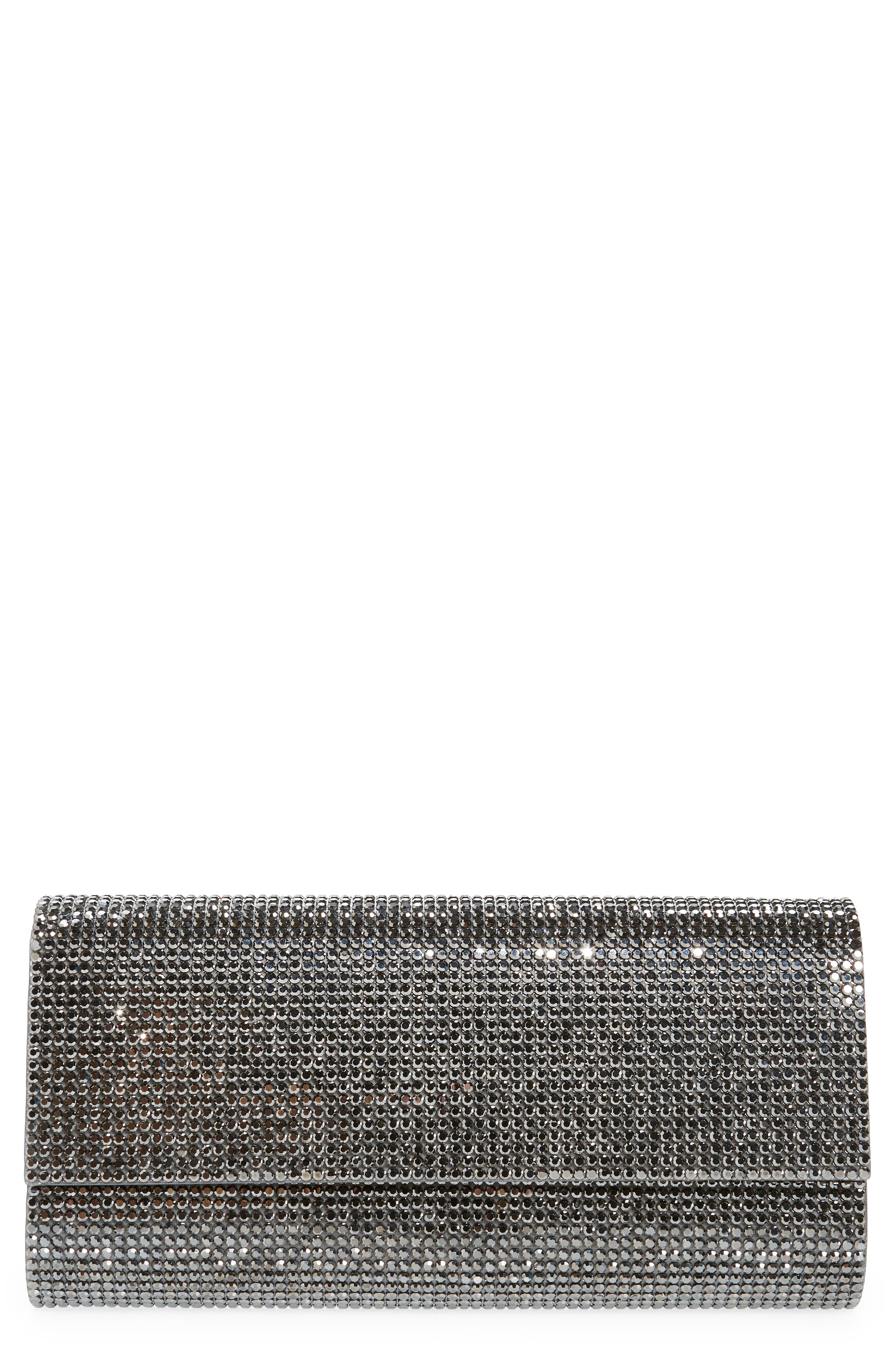 Perry Embellished Satin Clutch, Main, color, EBONIZED HEMATITE