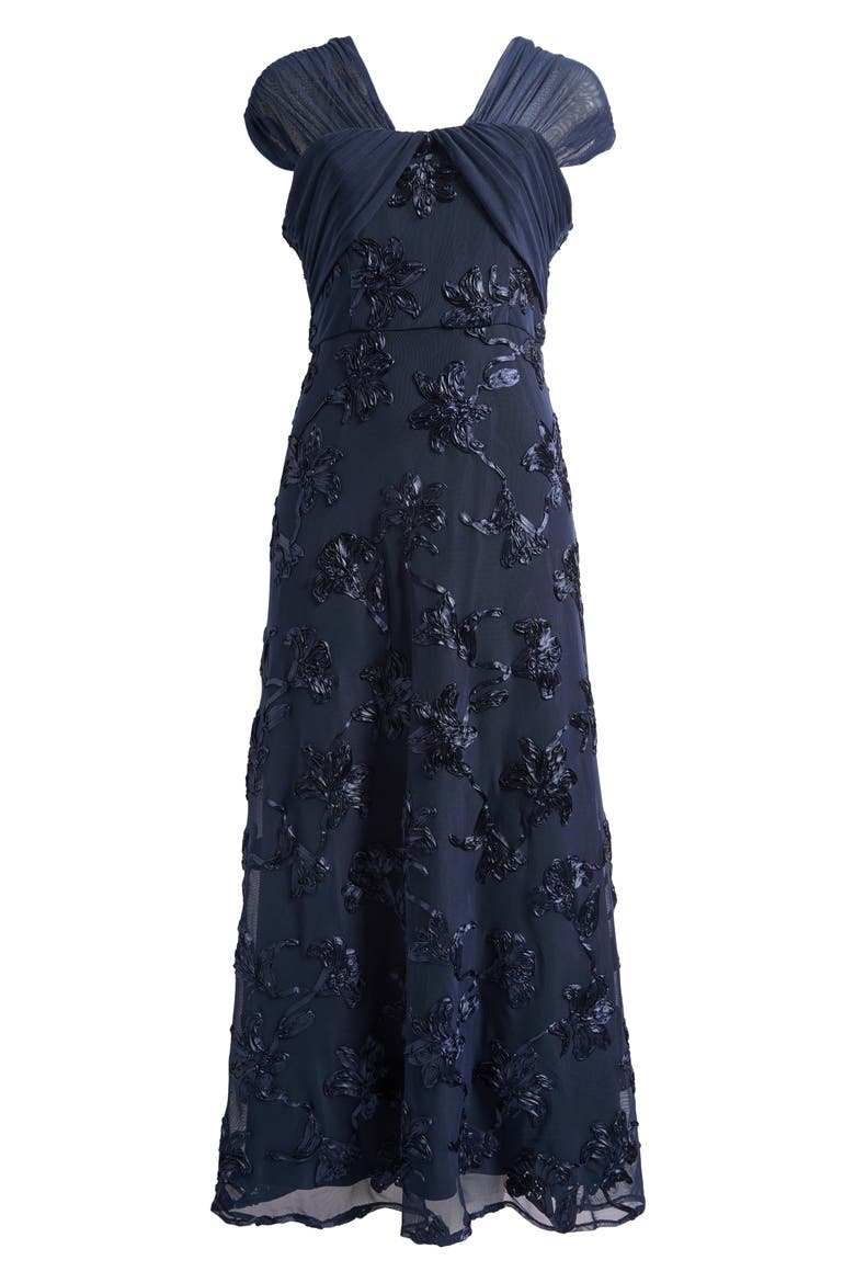 Carolina Floral Embroidered Gown, Alternate, color, DEEP NAVY