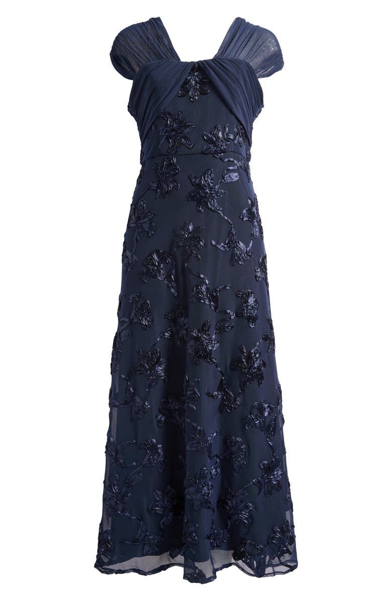 JS Collections Carolina Floral Embroidered Gown, Main, color, Deep Navy