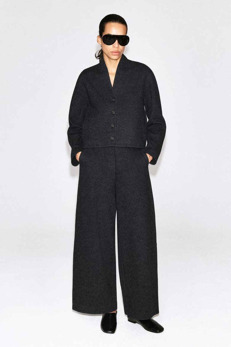 Boiled Wool-blend Barrel-leg Pants, Main, color, CHARCOAL MÉLANGE