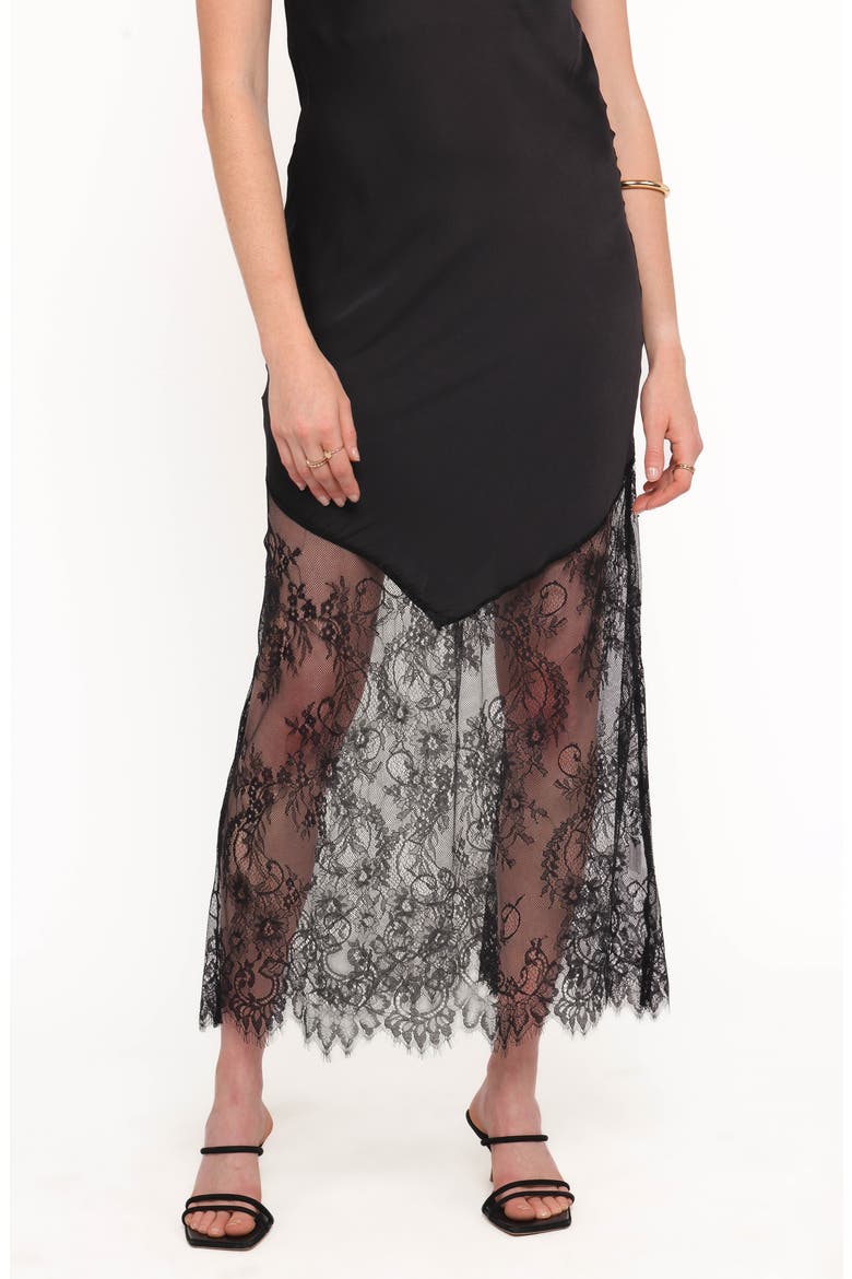 Aideen Satin & Lace Maxi Slipdress, Alternate, color, BLACK