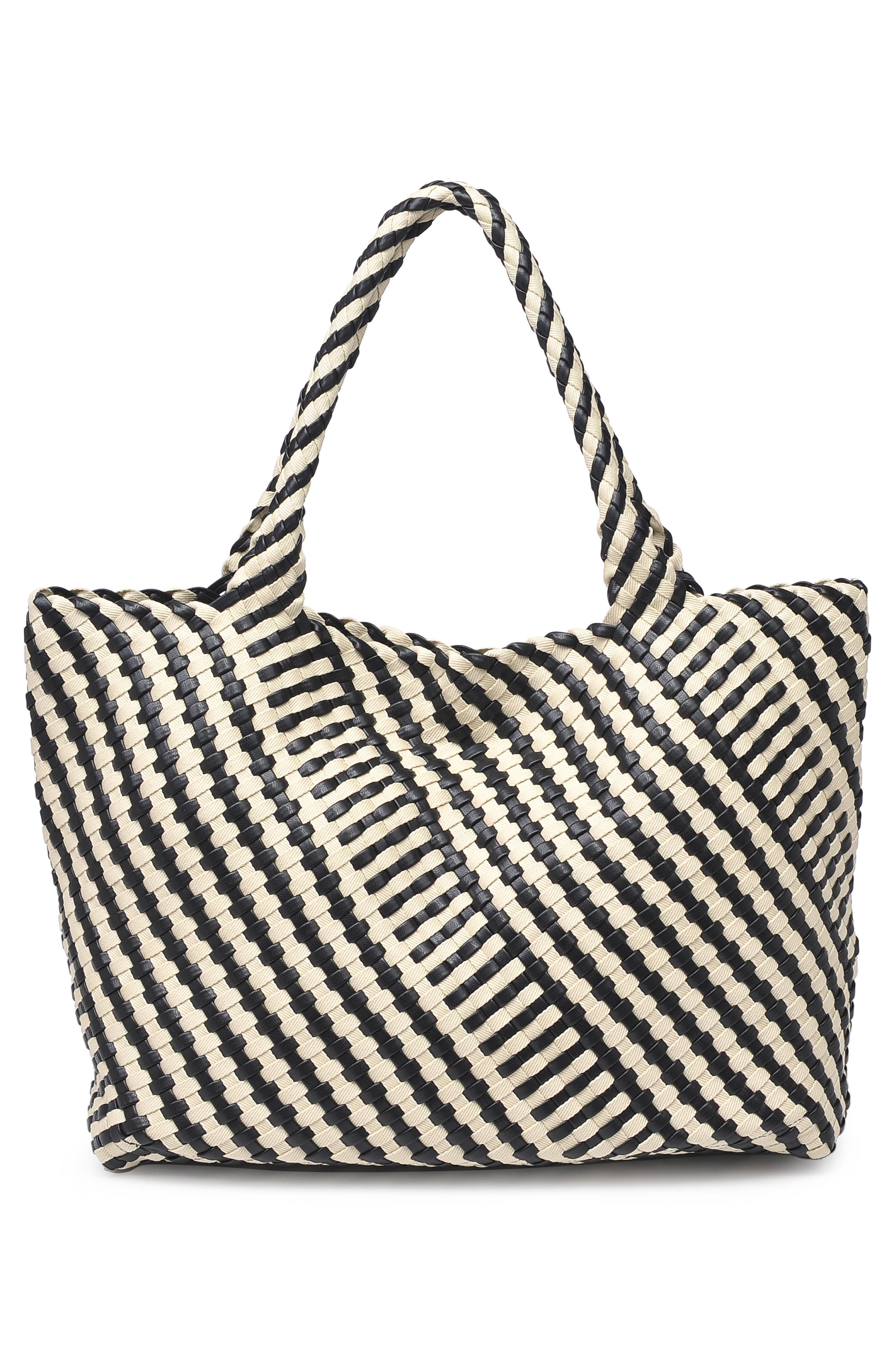 MODA LUXE Woven Tote, Alternate, color, Black Ivory