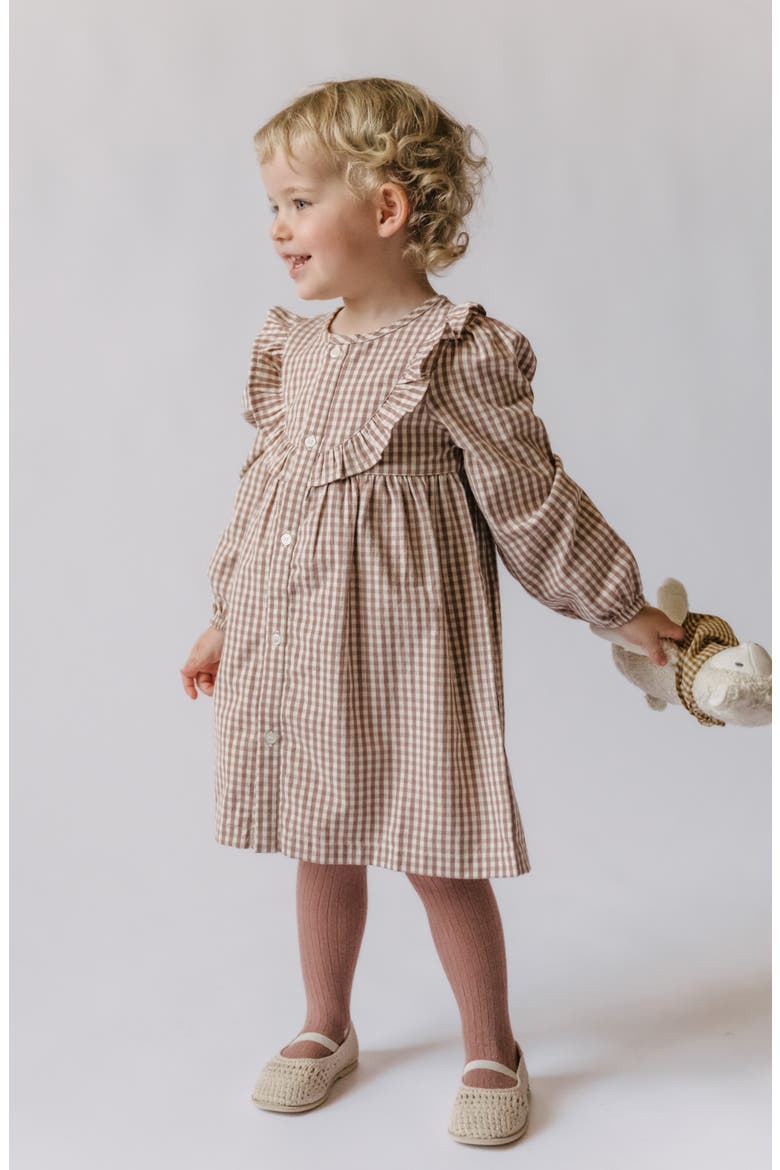 Gingham Ruffle Organic Cotton Dress, Alternate, color, THISTLE
