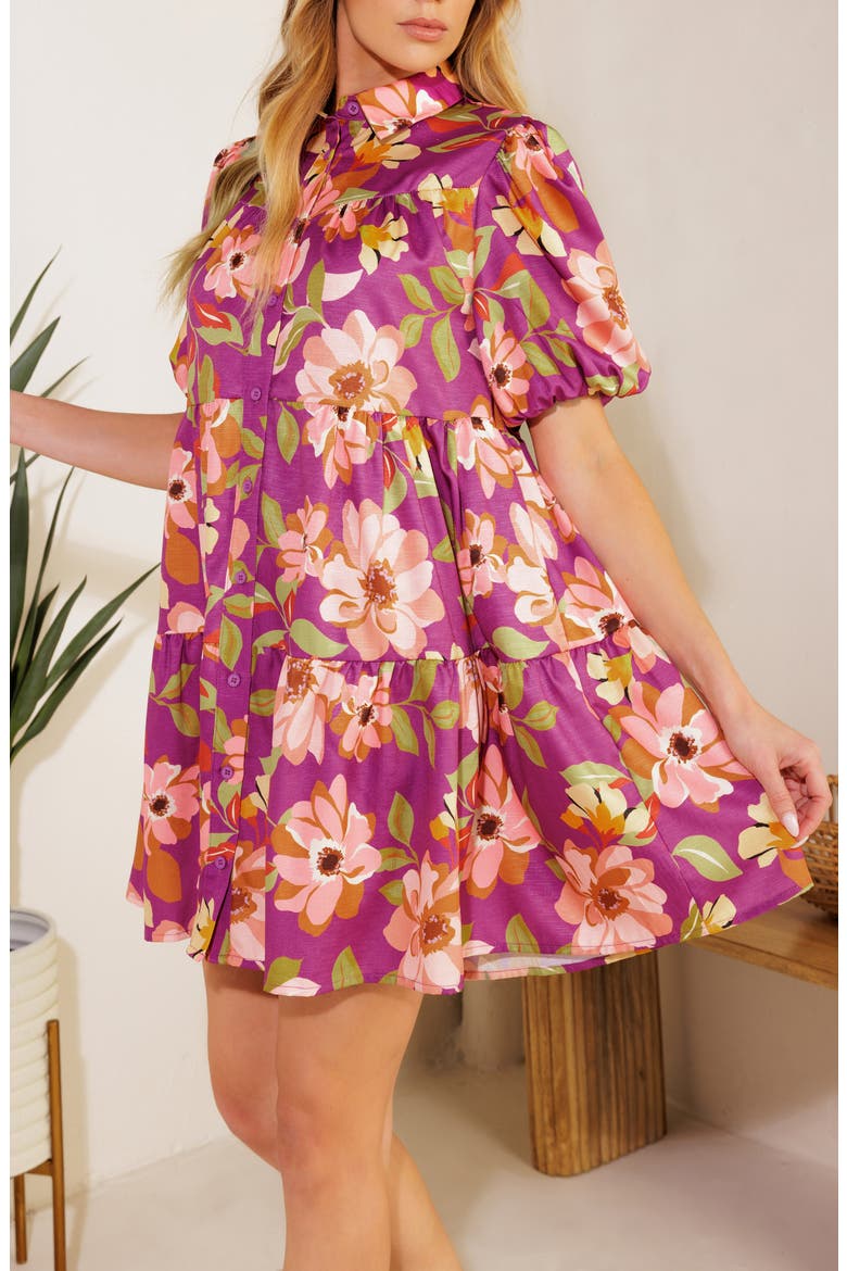 Puff Sleeve Mini Shirtdress, Alternate, color, PURPLE