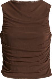 Open Edit Ruched Mesh Tank Top