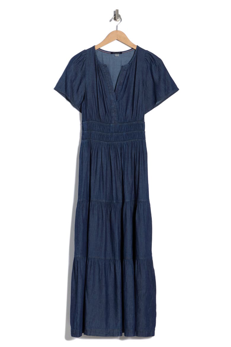 Chambray Short Sleeve Maxi Dress, Alternate, color, DARK WASH