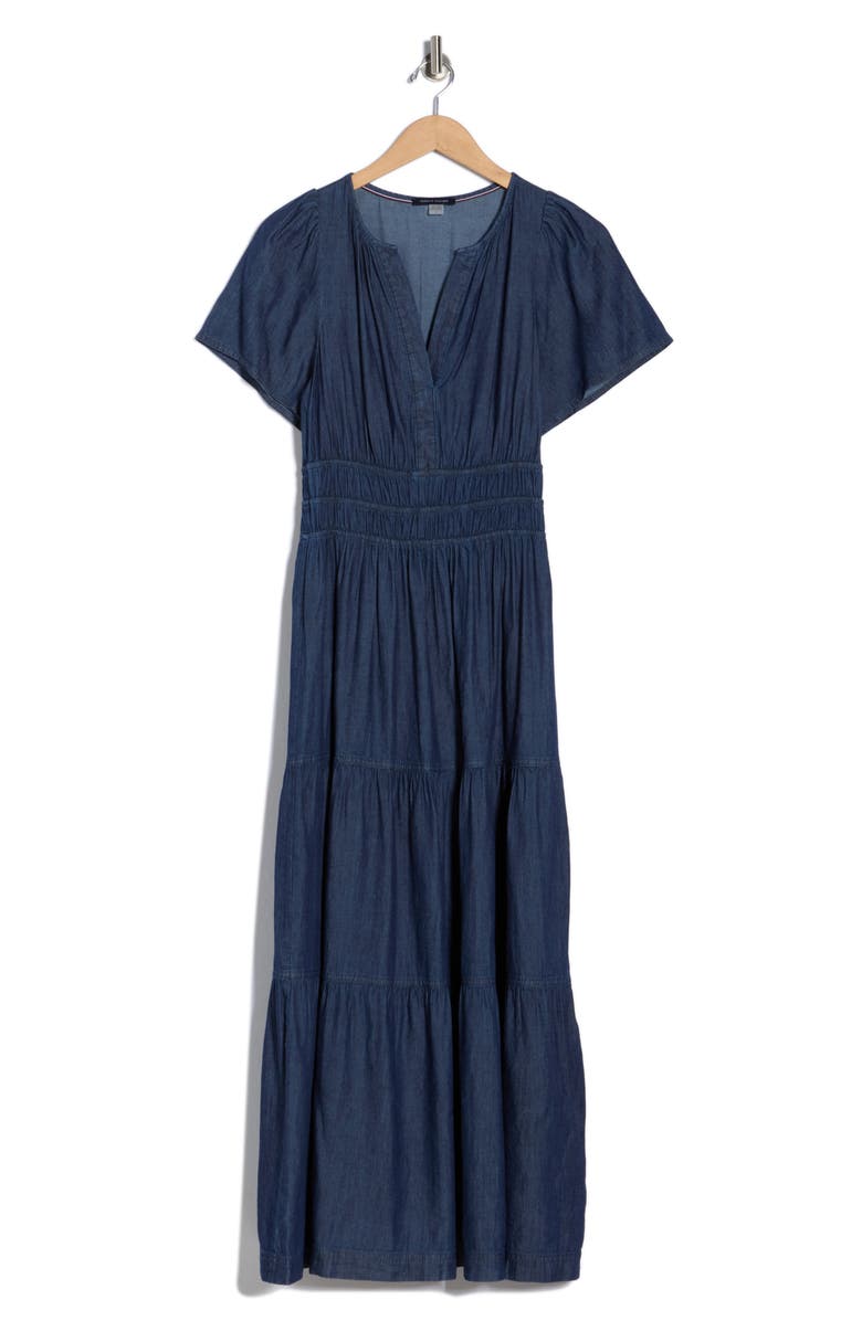 Tommy Hilfiger Chambray Short Sleeve Maxi Dress, Alternate, color, Dark Wash