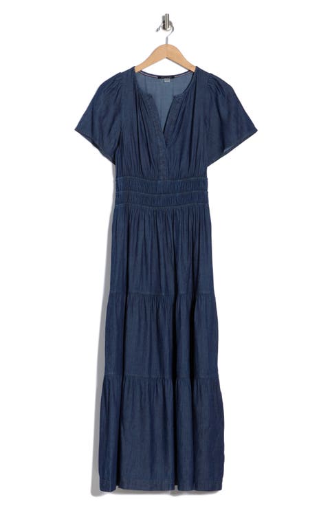 Chambray Short Sleeve Maxi Dress