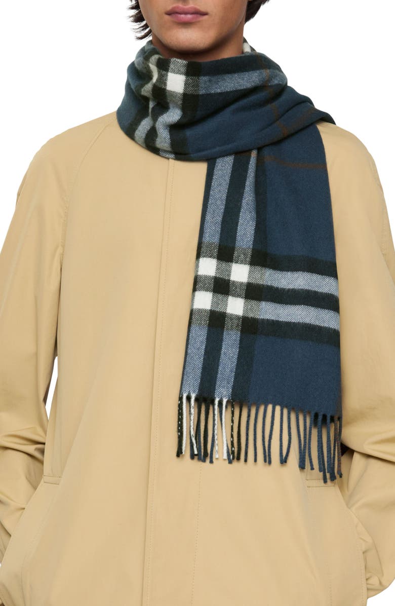 Burberry Giant Check Cashmere Scarf, Alternate, color, Mast Blue