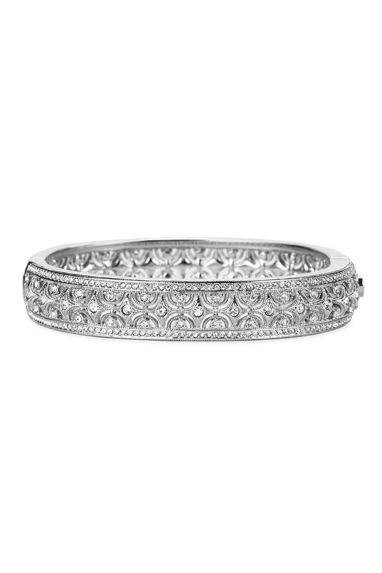 Crystal Scallop Bangle, Main, color, RHODIUM