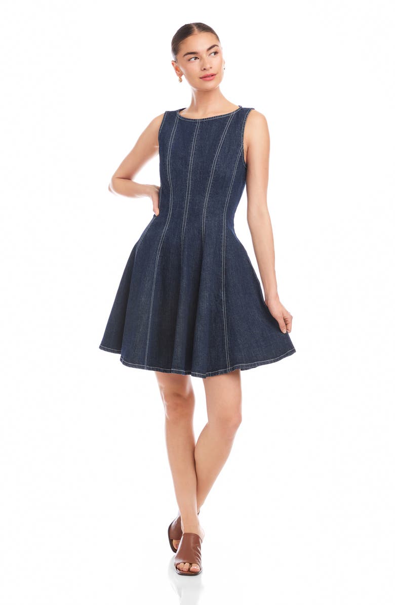 FIFTEEN TWENTY Darla Fit & Flare Denim Minidress, Alternate, color, Indigo