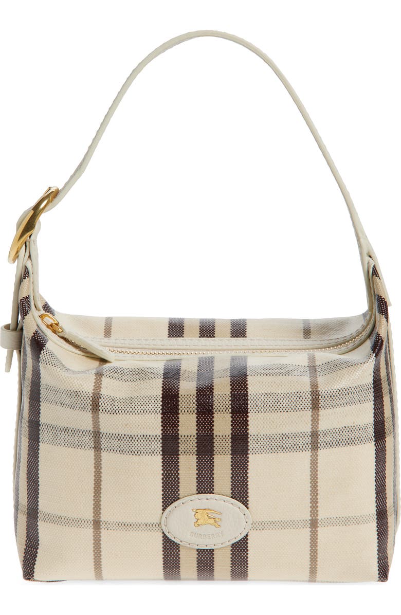 Burberry Highlands Check Coated Canvas Top Handle Bag, Main, color, Light Beige