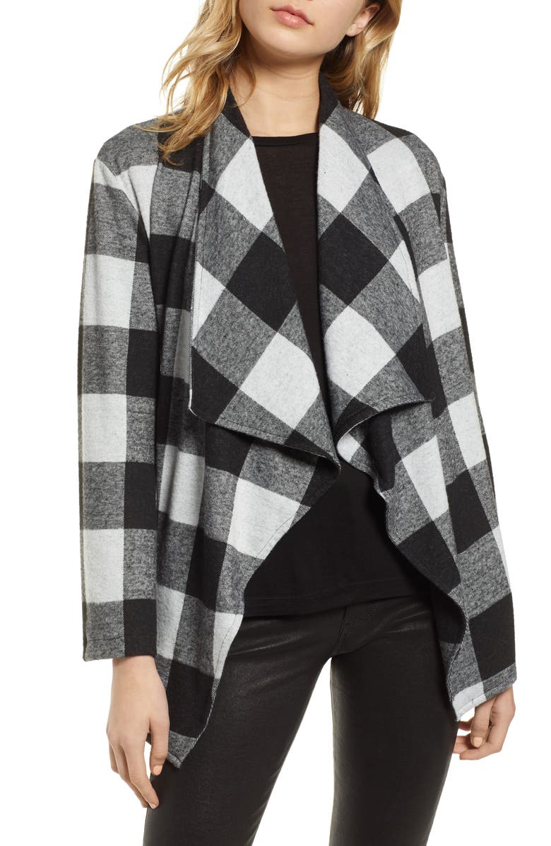 BB Dakota by Steve Madden BB Dakota Checking It Open Front Knit Jacket, Main, color,