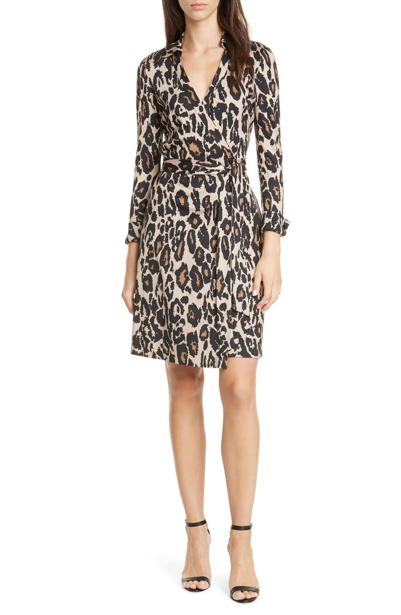 DVF New Jeanne Two Long Sleeve Silk Wrap Dress, Main, color, 