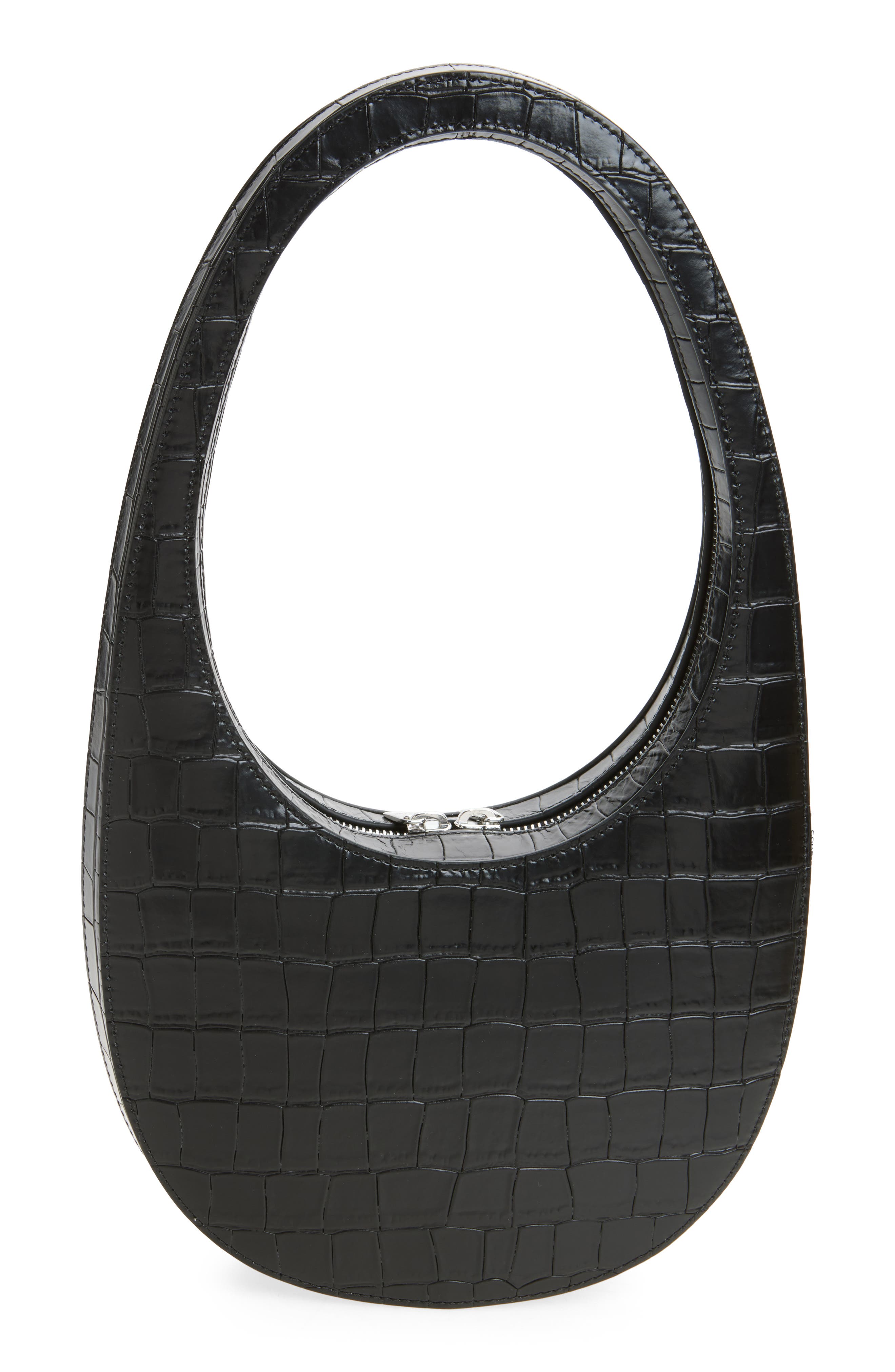 Coperni Swipe Croc Embossed Leather Handbag, Alternate, color, Black