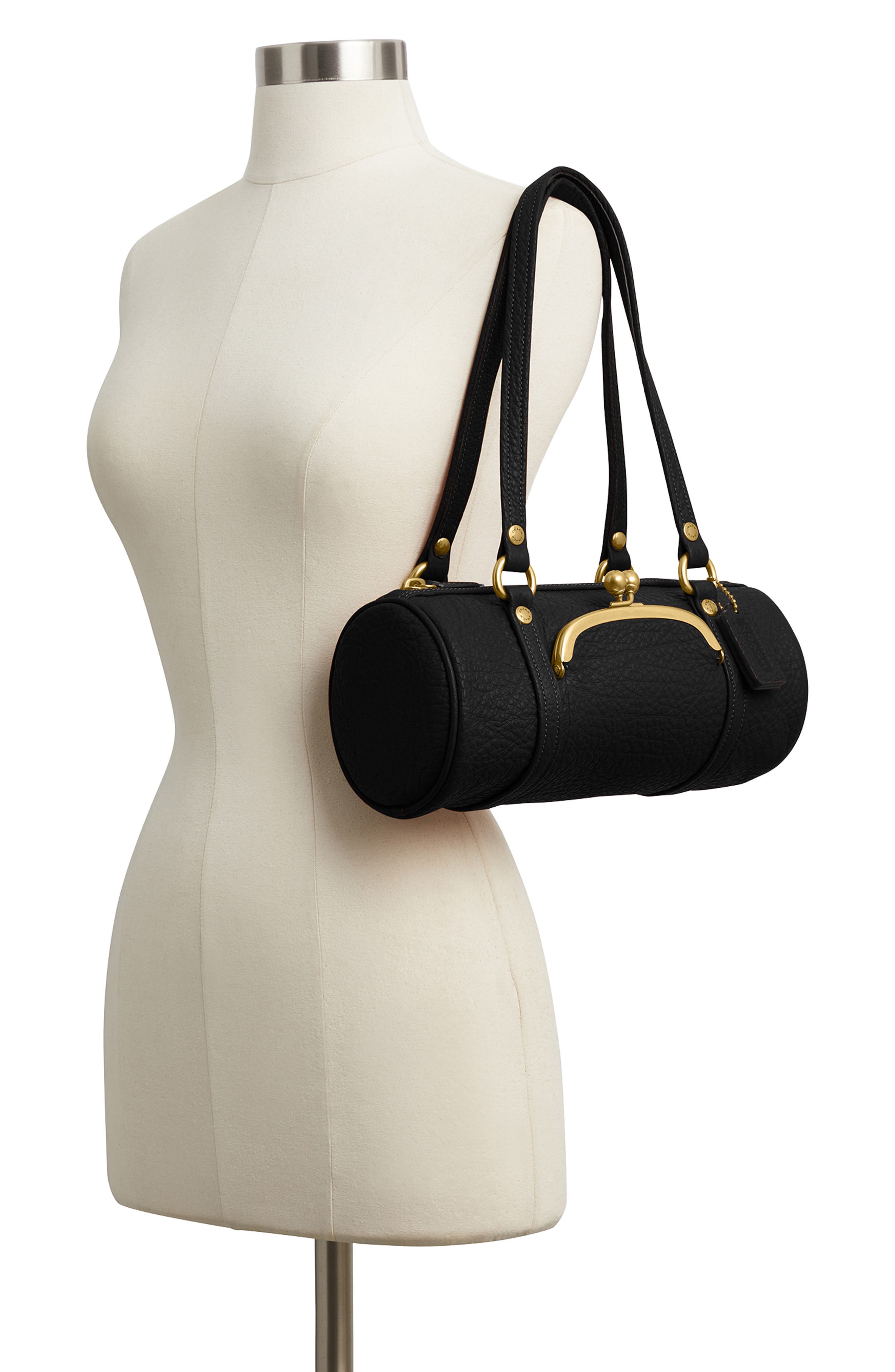 COACH Kisslock 28 Leather Barrel Bag, Alternate, color, 