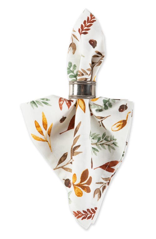 Design Imports Set Of 6 Falling Leaves Print Cotton Napkins In White