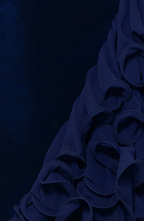 Betsy & Adam Velvet & Chiffon Ruffle High-low Gown In Blue