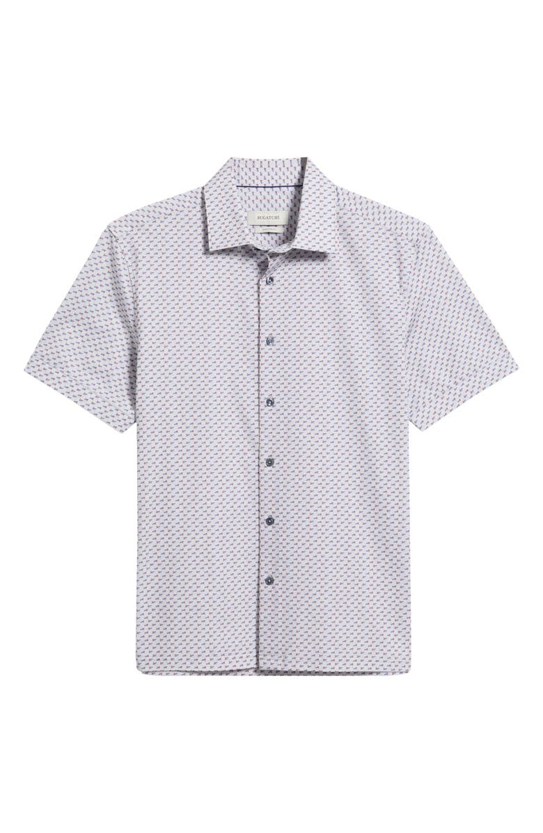 Bugatchi Miles OoohCotton<sup>®</sup> Geometric Print Short Sleeve Button-Up Shirt, Alternate, color, Cement