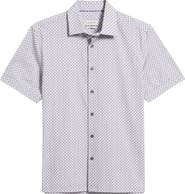 Bugatchi Miles OoohCotton® Geometric Print Short Sleeve Button-Up Shirt