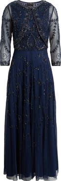 Pisarro Nights Beaded Mesh Gown with Jacket